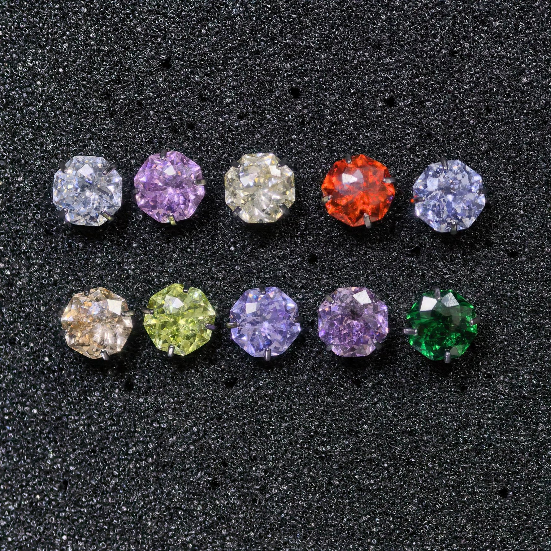 6mm Octagonal Bouquet cut cubic zirconia stud earring, easy‑twist knurled screw‑back titanium‑steel piercing jewelry