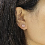 Close‑up ear‑wearing shot, 8mm octagonal bouquet faceted cubic zirconia cartilage stud earring for ear‑stack styling