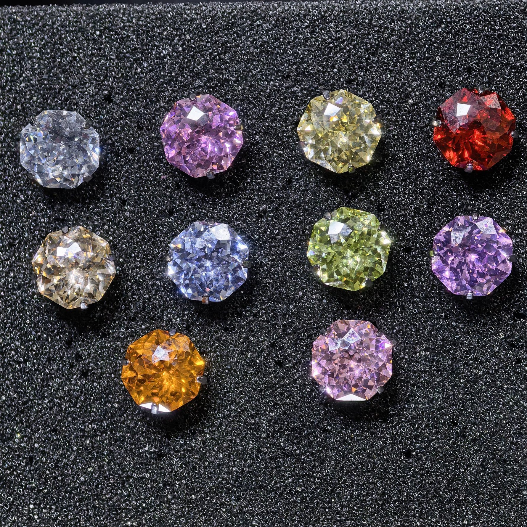 8mm Octagonal Bouquet cut cubic zirconia stud earring, easy‑grip knurled threaded screw‑back large piercing ear stud