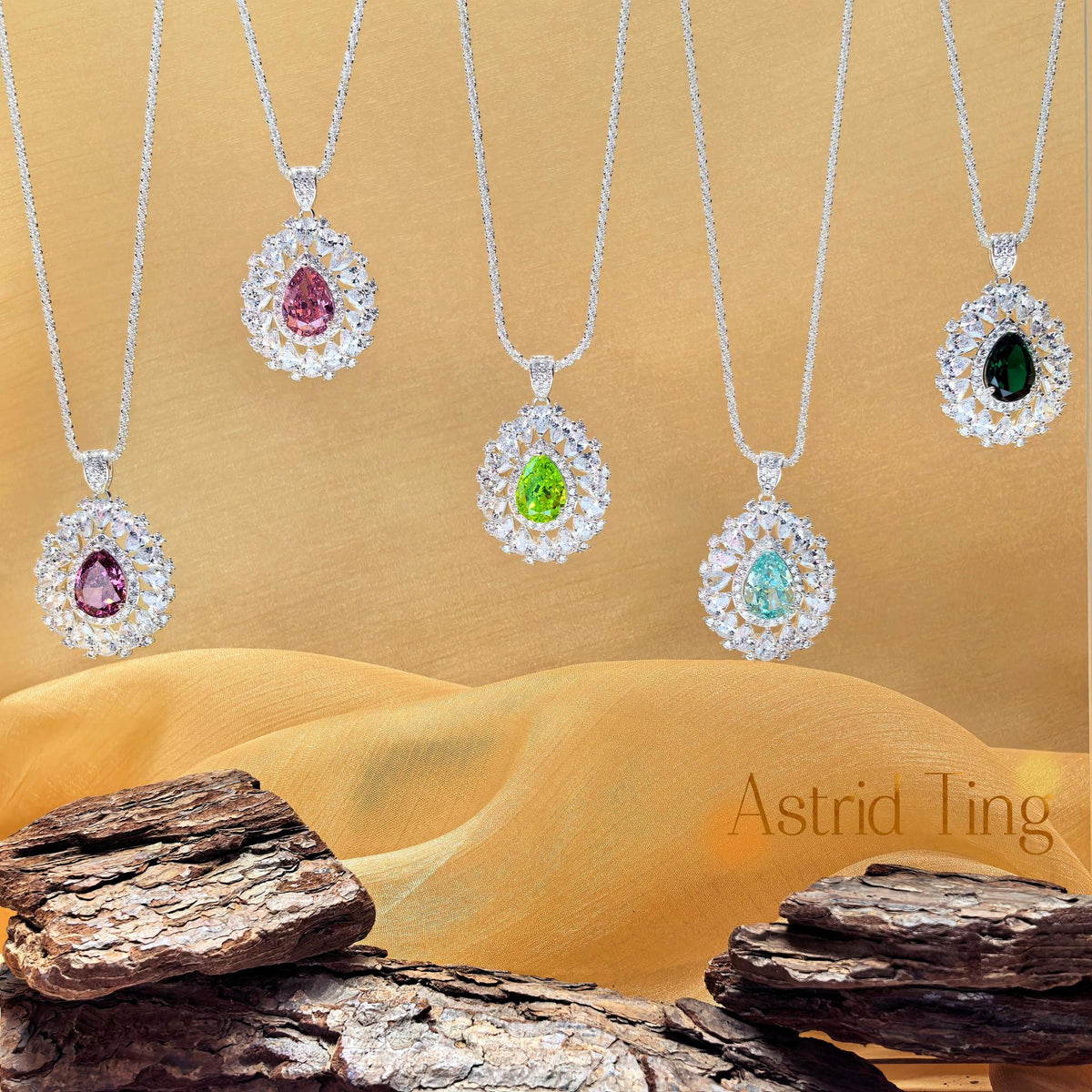 Limited Pear-Shaped Ice-Flower Cut Cubic Zirconia Halo Statement Pendant Necklace, Heavy Silver-Plated Brass 55cm Chain