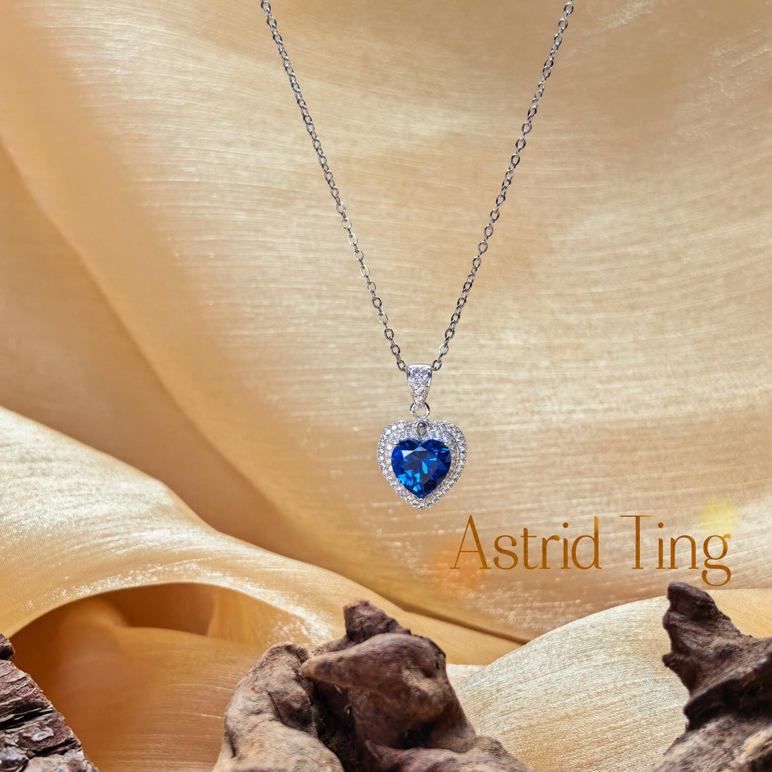 Limited Edition Heart-Brilliant Cut Heart Lab-Grown Colored Gemstone Halo Pendant Necklace | Heavy Silver-Plated Brass Cable Chain 46.5cm