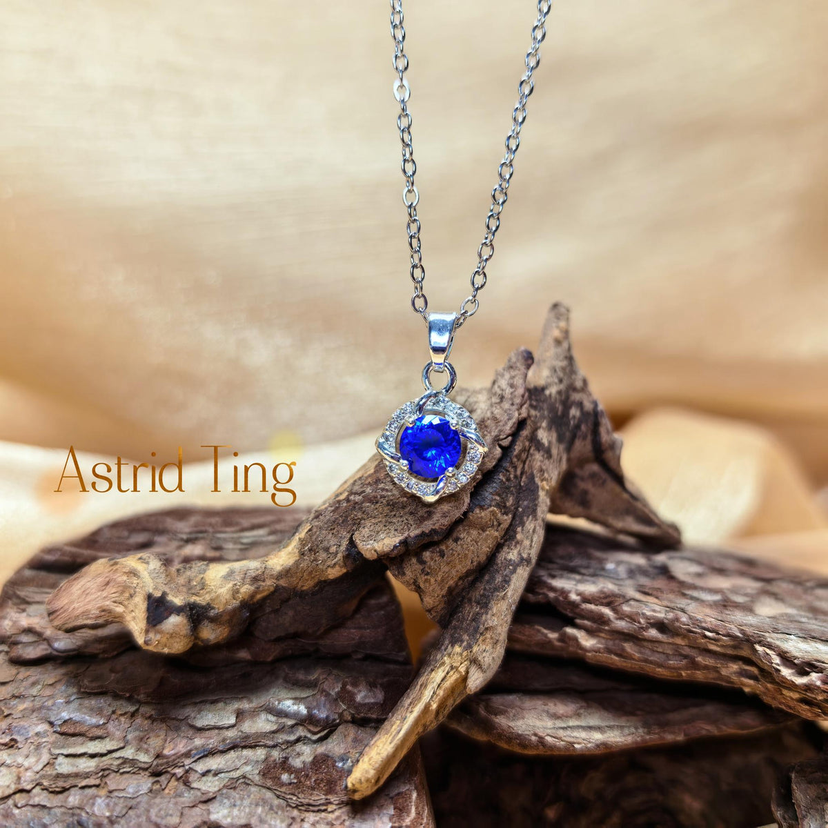 Limited Edition Bird-Nest Cut Round Lab-Grown Colored Gemstone Halo Pendant Necklace | Heavy Silver-Plated Brass Cable Chain 46.5cm