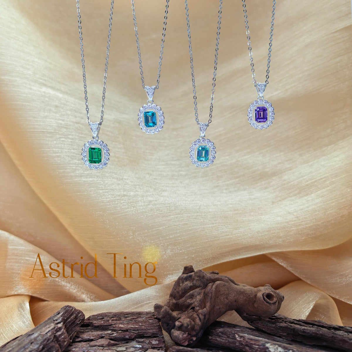 Limited Edition Vintage Halo Asscher Cut Rectangular-Chamfered CZ Pendant Necklace | Heavy Silver-Plated Brass Cable Chain 46.5cm