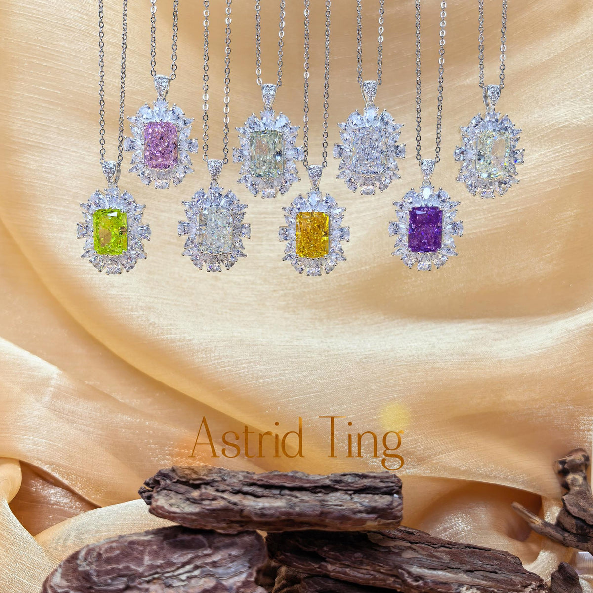Limited Edition Vintage Multi-Layer Halo Ice-Flower Cut Rectangular-Chamfered CZ Pendant Necklace | Heavy Silver-Plated Brass Cable Chain 46.5cm