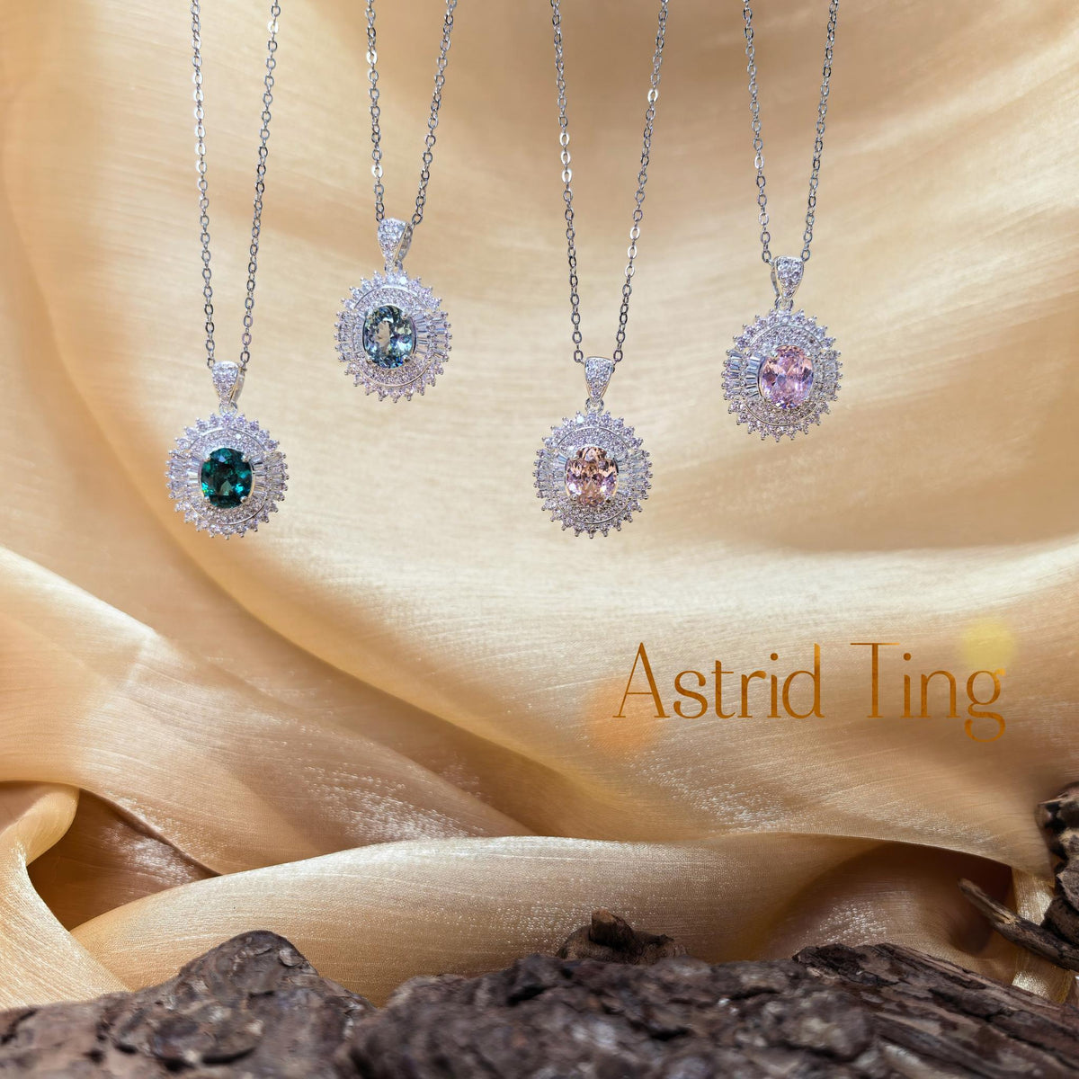 Limited Edition Bird-Nest Cut Oval-Brilliant CZ Halo Pendant Necklace | Heavy Silver-Plated Brass Cable Chain 46.5cm