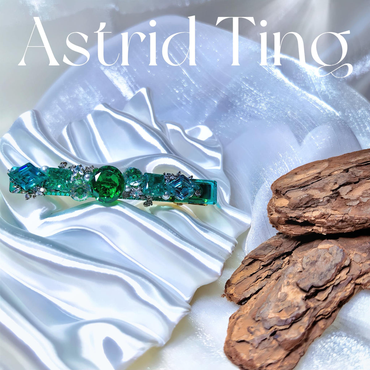 Handcrafted One-of-a-Kind Side Bangs Hair Clip — Emerald & Paraiba Zircon Statement Piece