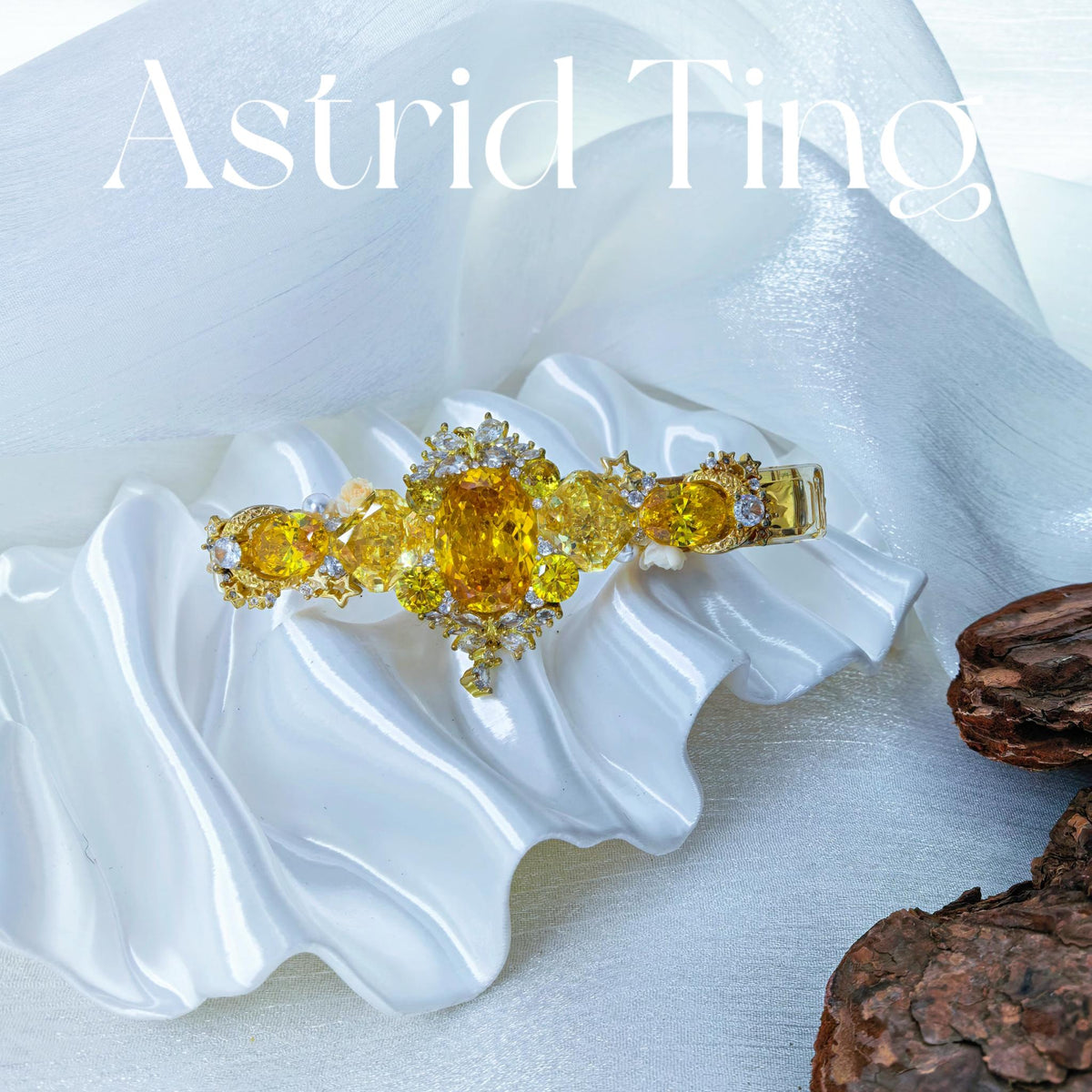 Handcrafted One-of-a-Kind Side Bangs Hair Clip — Golden Yellow Zircon Statement Piece