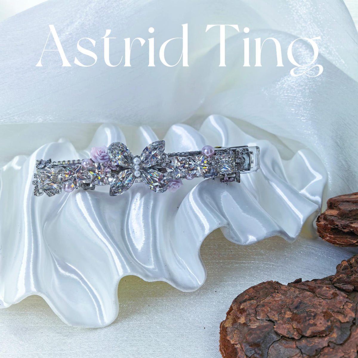 Handcrafted One-of-a-Kind Side Bangs Hair Clip — Clear Crystal Marquise, Flower & Princess-Cut Zircon Statement Piece