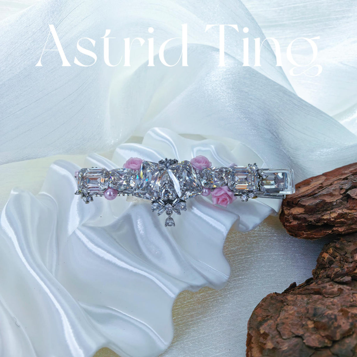 Handcrafted One-of-a-Kind Side Bangs Hair Clip — Clear Crystal Cushion & Emerald-Cut Zircon Statement Piece
