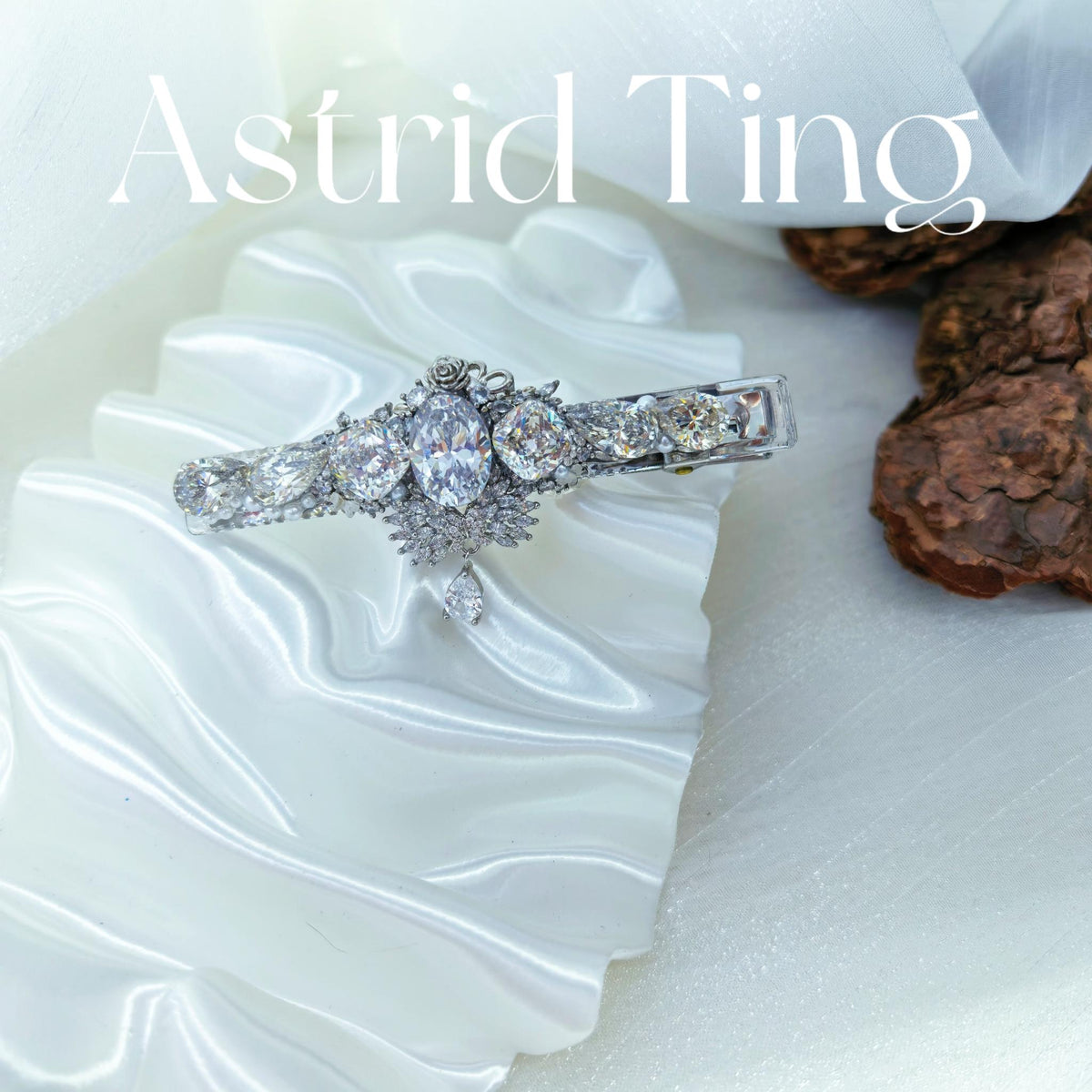 Handcrafted One-of-a-Kind Side Bangs Hair Clip — Clear Crystal Oval & Teardrop Zircon Statement Piece