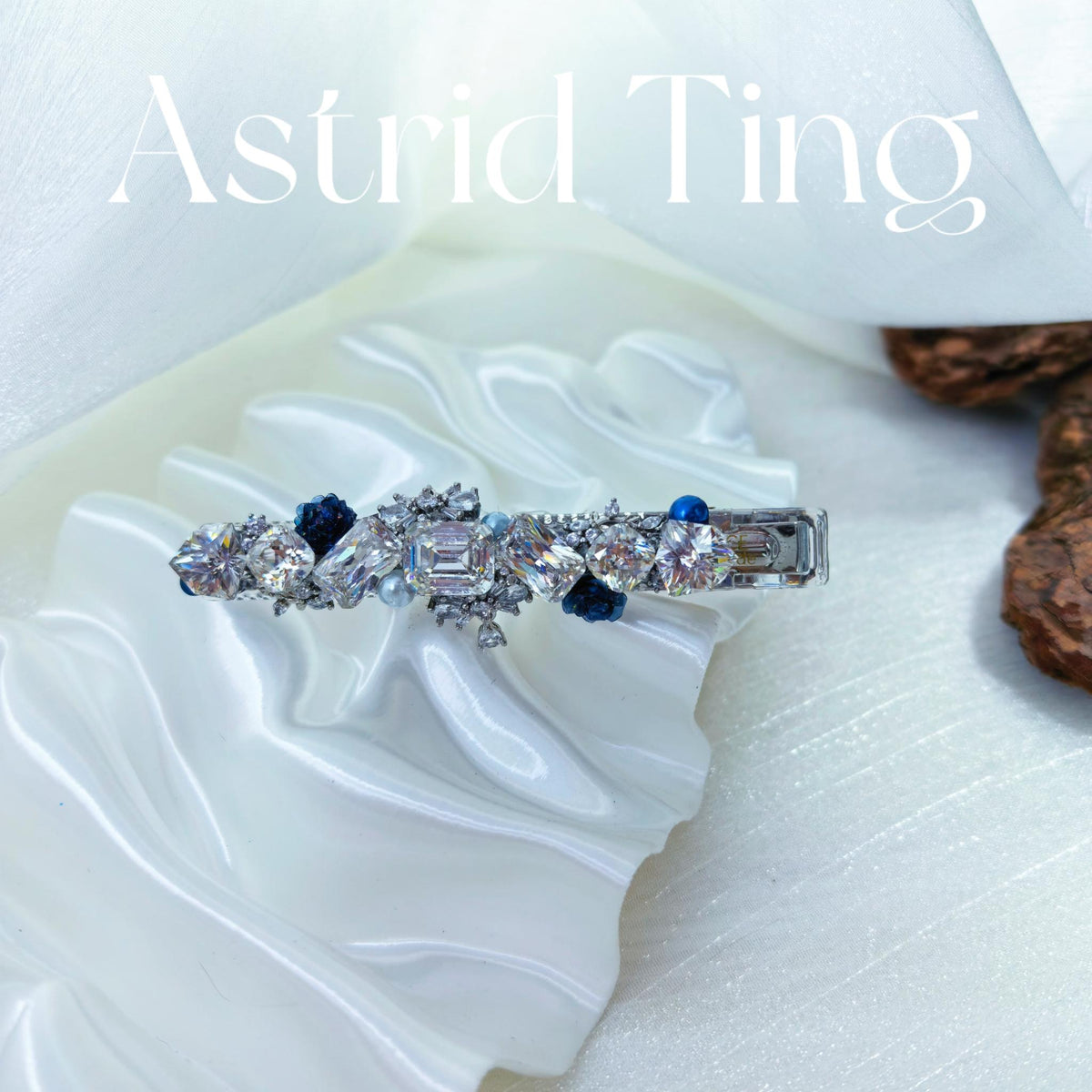 Handcrafted One-of-a-Kind Side Bangs Hair Clip — Clear Crystal Emerald, Cushion & Exclusive-Cut Zircon Statement Piece
