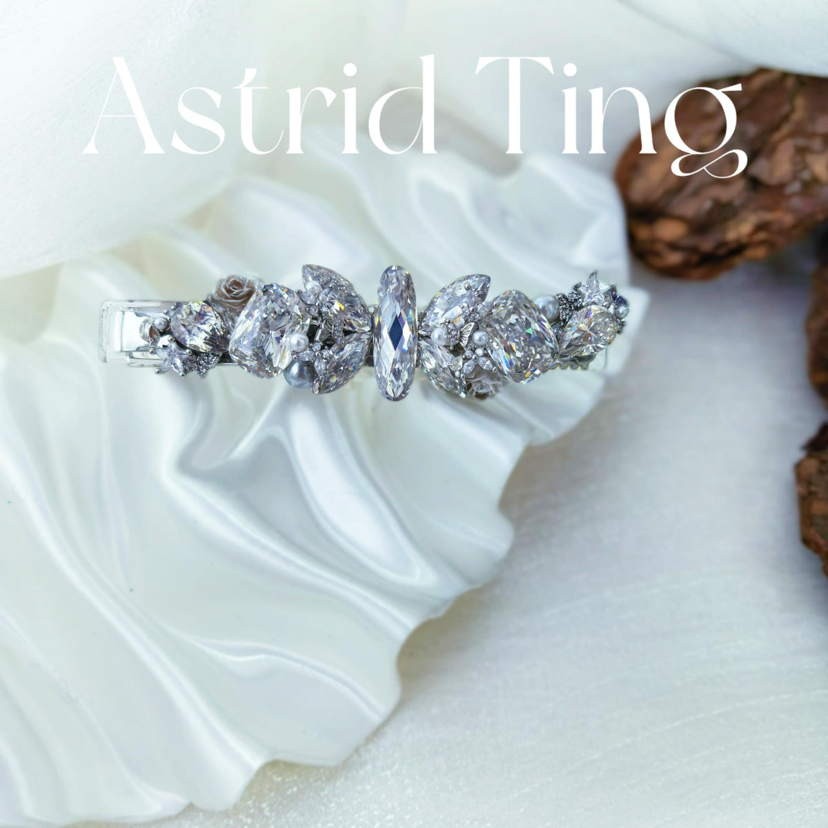 Handcrafted One-of-a-Kind Side Bangs Hair Clip — Clear Crystal Marquise, Cushion & Rose-Cut Zircon Statement Piece