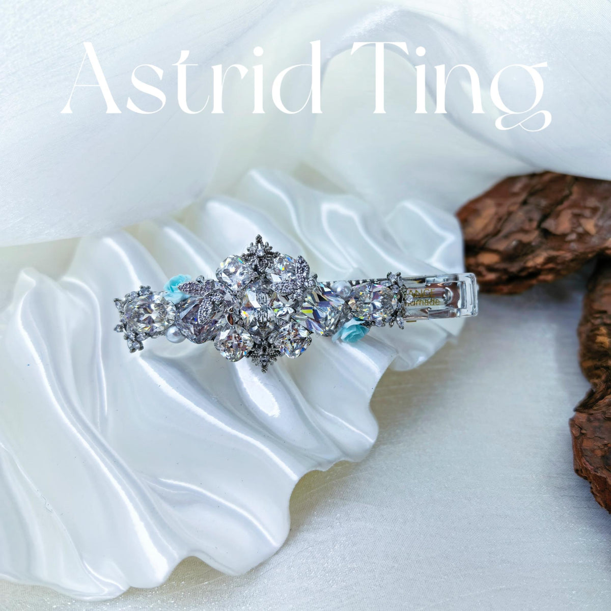 Handcrafted One-of-a-Kind Side Bangs Hair Clip — Clear Crystal Cushion, Oval & Exclusive-Cut Zircon Statement Piece