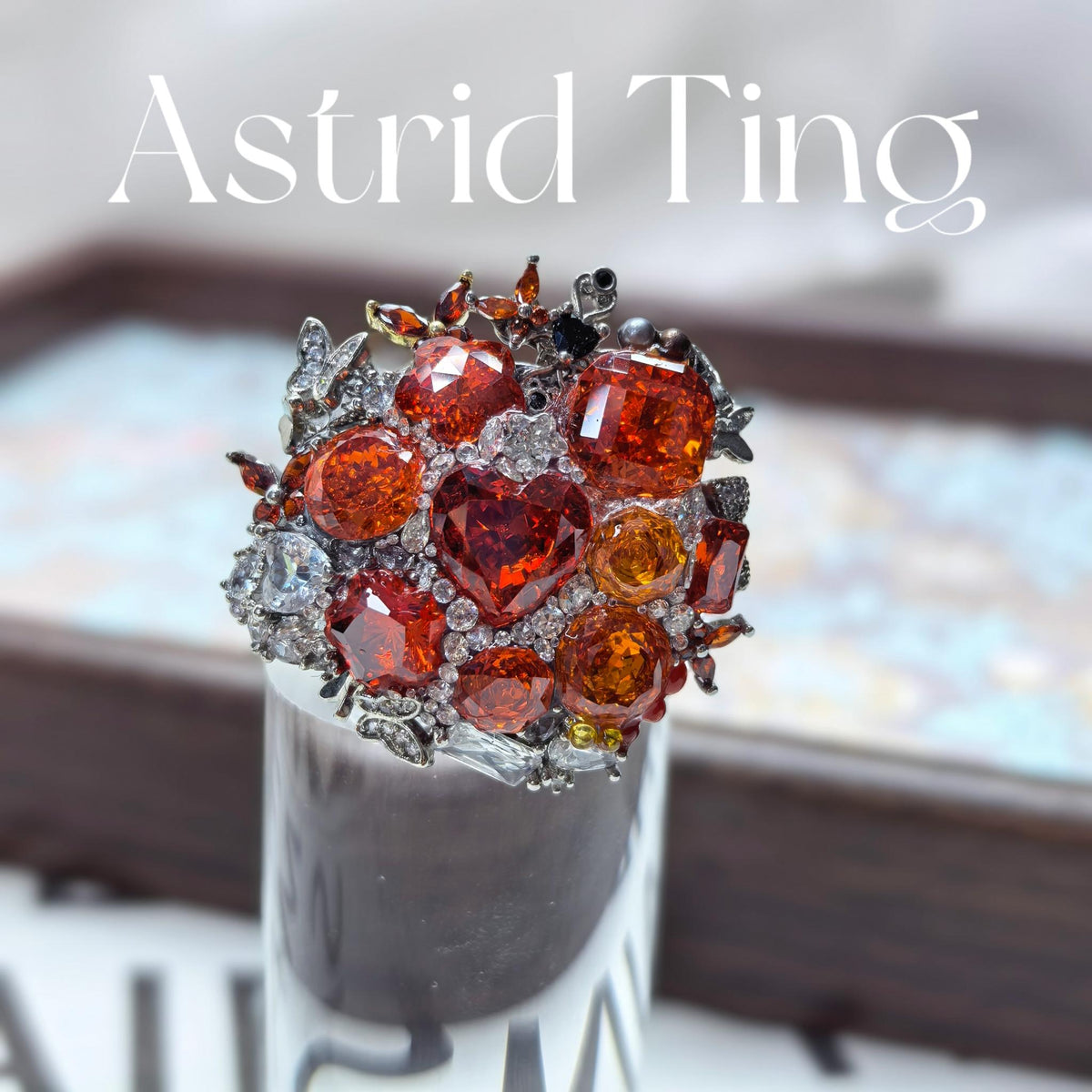 Handmade Bling Car Air Vent Charm, China Red & Mandarin Orange Cubic Zirconia Car Vent Clip, Alloy Base with Soft Protective Sleeve, Luxury Car Interior Decor with Dangling Chain