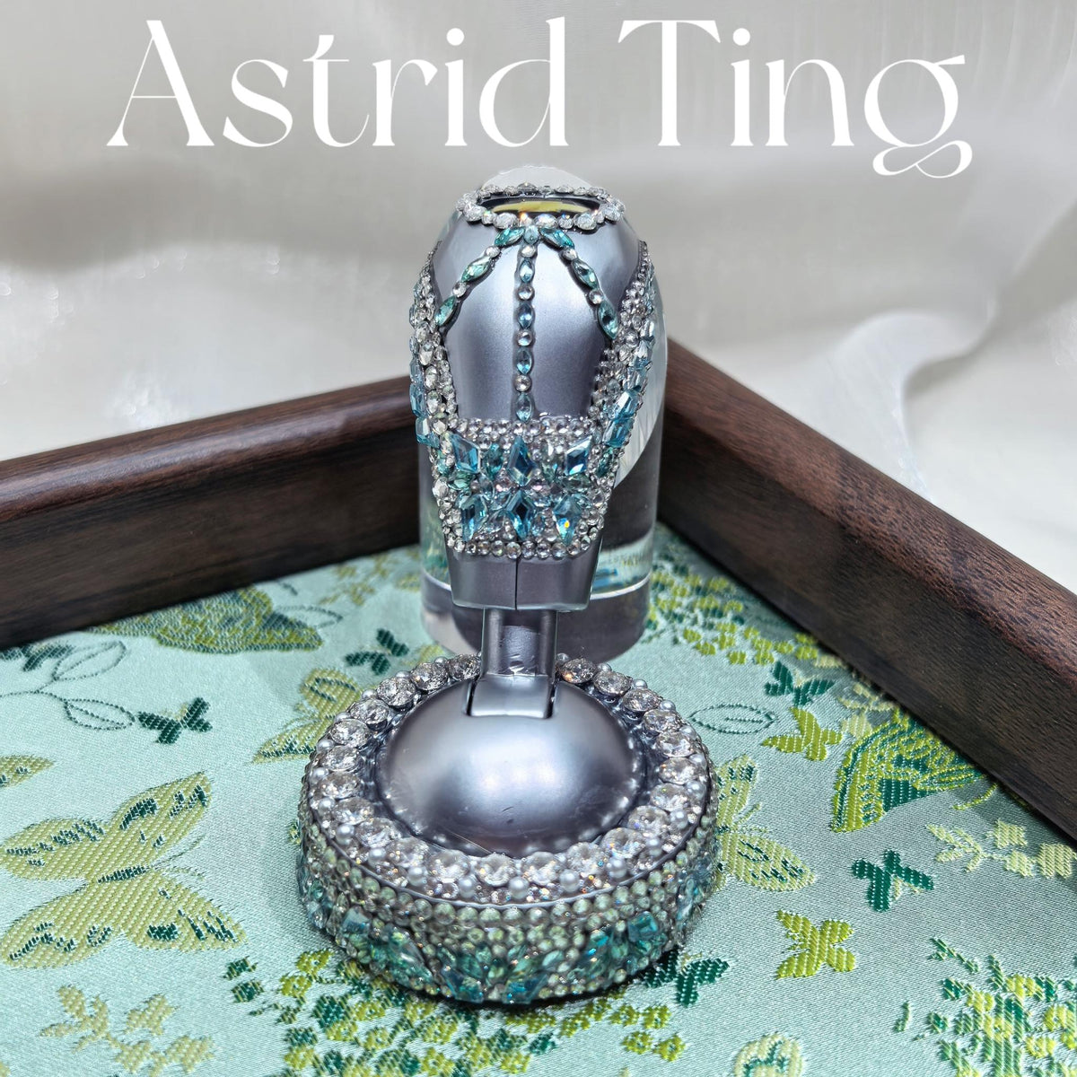 Handcrafted Bling Push to Start Button Cover, Aqua Tone Synthetic Zircon Inlaid Car Engine Start Stop Button Decor, Universal Car Interior Accessory