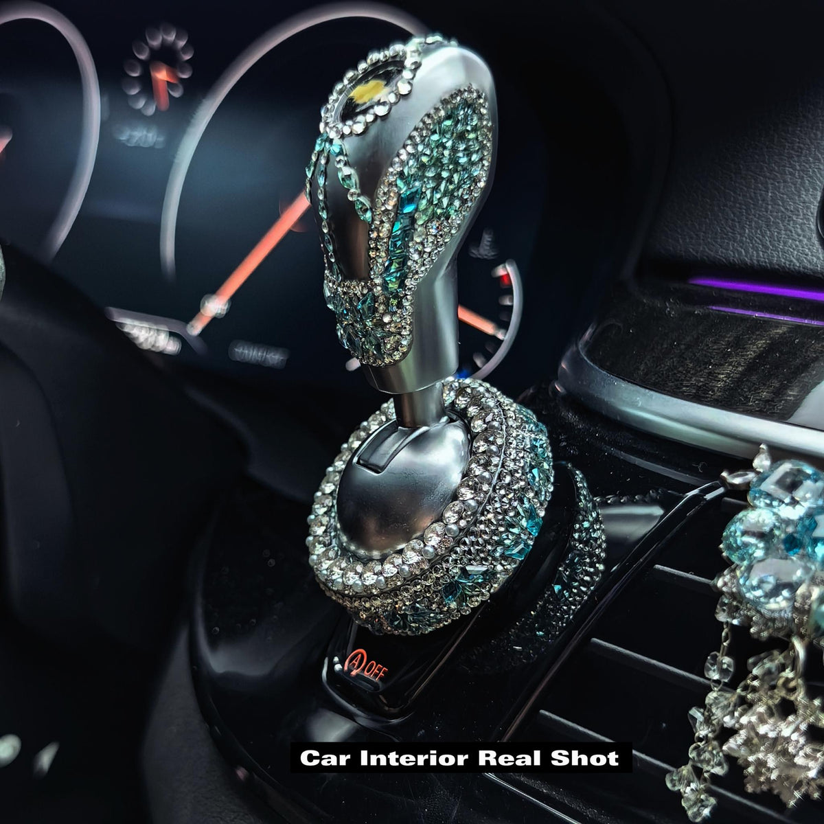 Handcrafted Bling Push to Start Button Cover, Aqua Tone Synthetic Zircon Inlaid Car Engine Start Stop Button Decor, Universal Car Interior Accessory