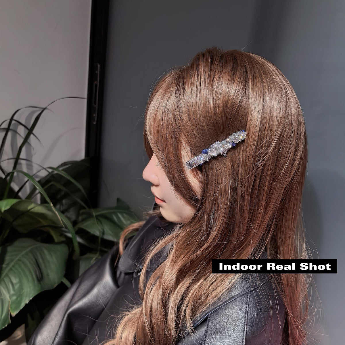 Handcrafted One-of-a-Kind Side Bangs Hair Clip — Clear Crystal Emerald, Cushion & Exclusive-Cut Zircon Statement Piece