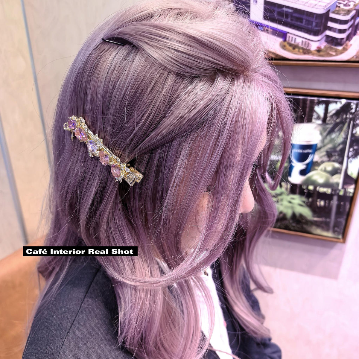 Handcrafted One of a Kind Pink Zircon Hair Barrette, Pear & Round Brilliant Cut Stones, Pearl, Vintage Gold Filigree with Dangling Star Chain