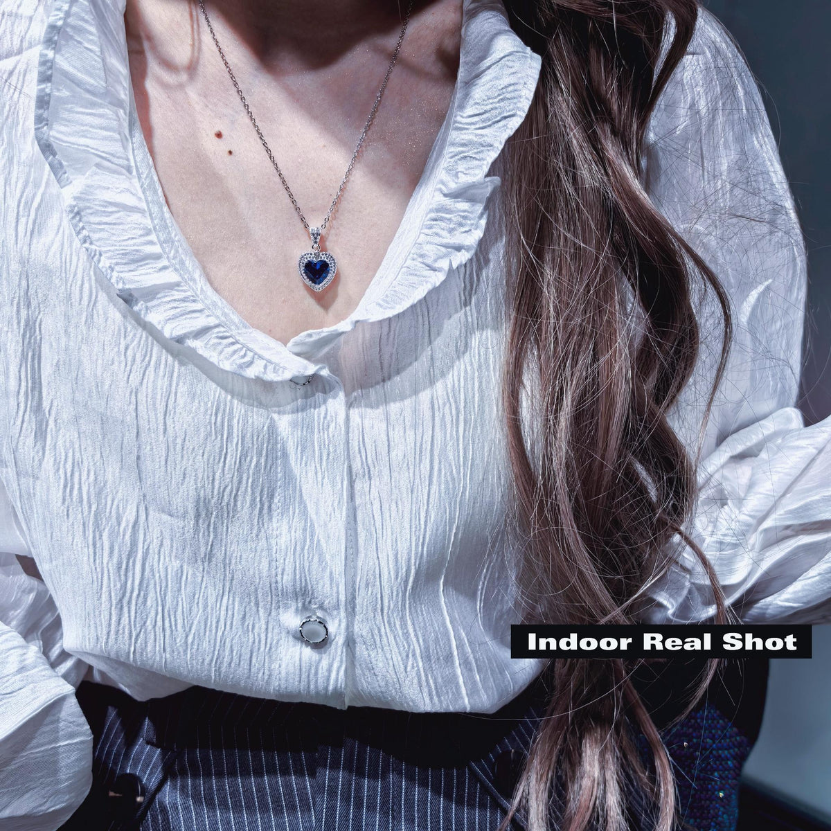 Limited Edition Heart-Brilliant Cut Heart Lab-Grown Colored Gemstone Halo Pendant Necklace | Heavy Silver-Plated Brass Cable Chain 46.5cm