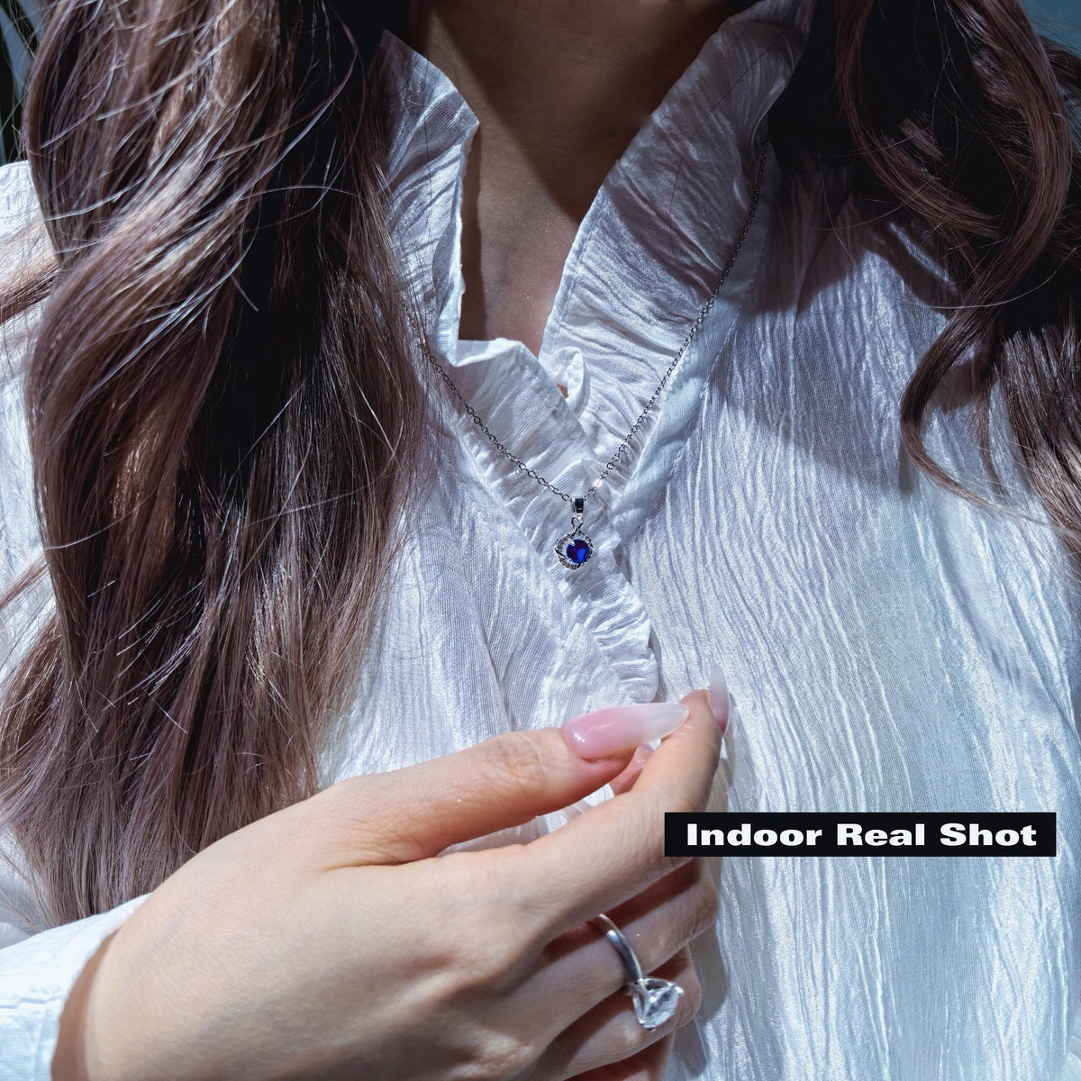 Limited Edition Bird-Nest Cut Round Lab-Grown Colored Gemstone Halo Pendant Necklace | Heavy Silver-Plated Brass Cable Chain 46.5cm