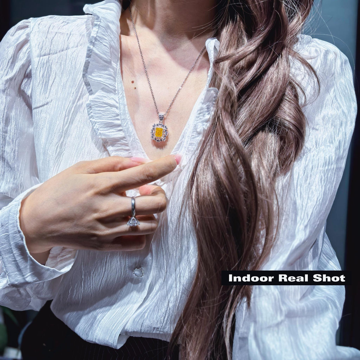 Limited Edition Vintage Multi-Layer Halo Ice-Flower Cut Rectangular-Chamfered CZ Pendant Necklace | Heavy Silver-Plated Brass Cable Chain 46.5cm