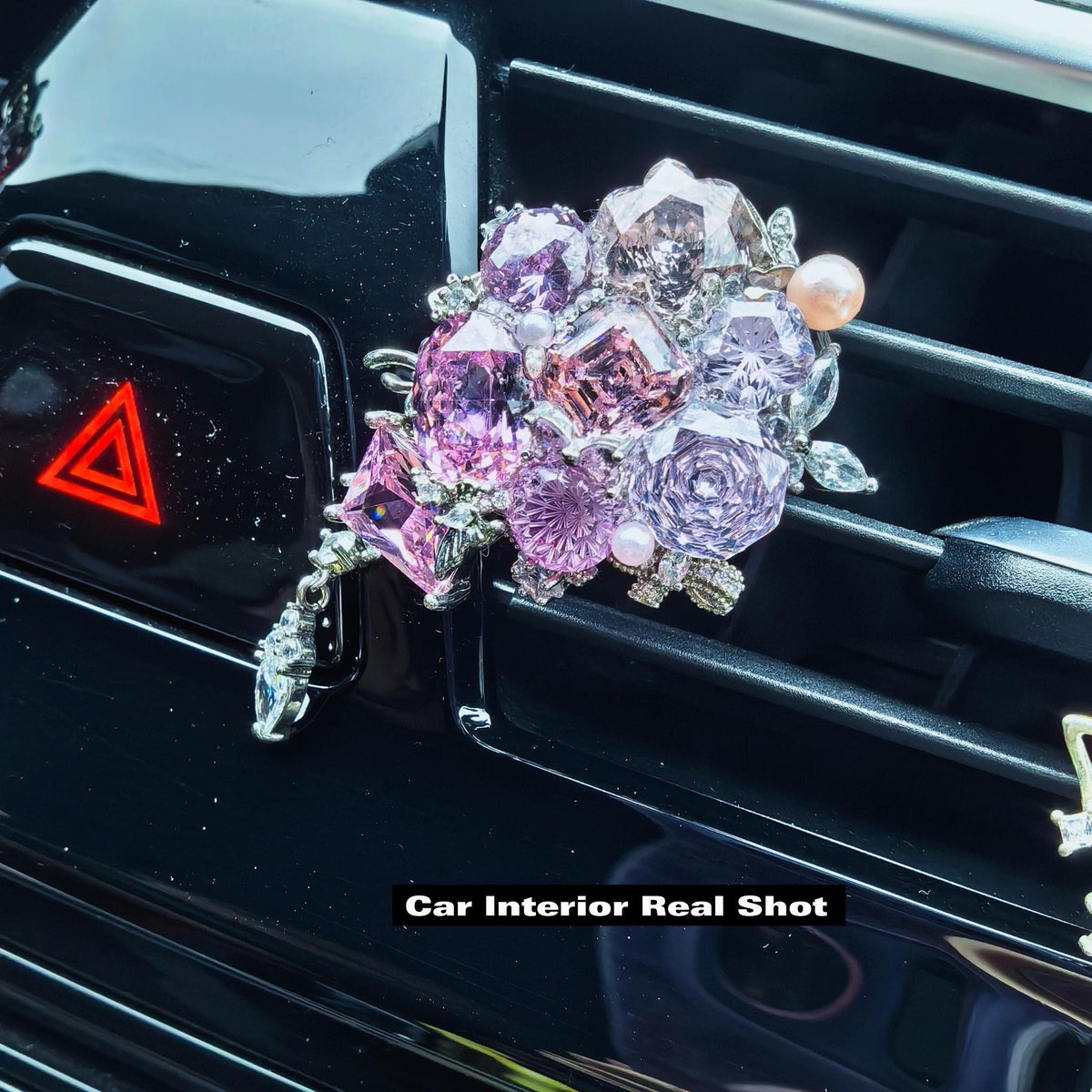 Handmade Bling Car Air Vent Charm, Deep Pink B, Light Pink & Pinkish Orange Cubic Zirconia Car Vent Clip, Alloy Base with Soft Protective Sleeve, Luxury Car Interior Decor with Dangling Chain