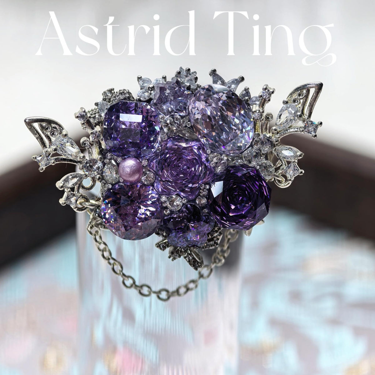 Handmade Bling Car Air Vent Charm, Purple & Light Shift Blue Cubic Zirconia Car Vent Clip, Alloy Base with Soft Protective Sleeve, Luxury Car Interior Decor with Dangling Chain