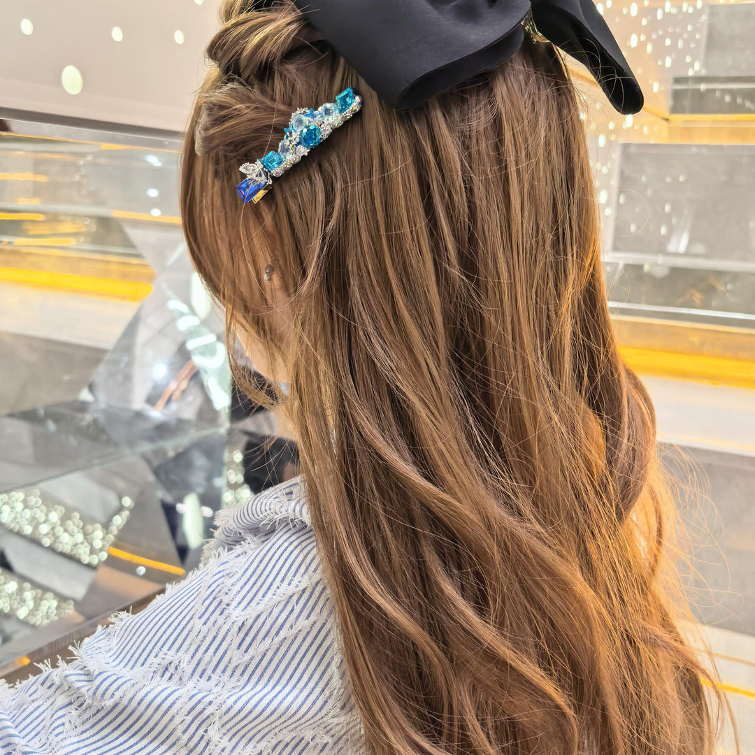 Handcrafted One-of-a-Kind Side Bangs Hair Clip — Paraiba Blue Zircon Statement Piece