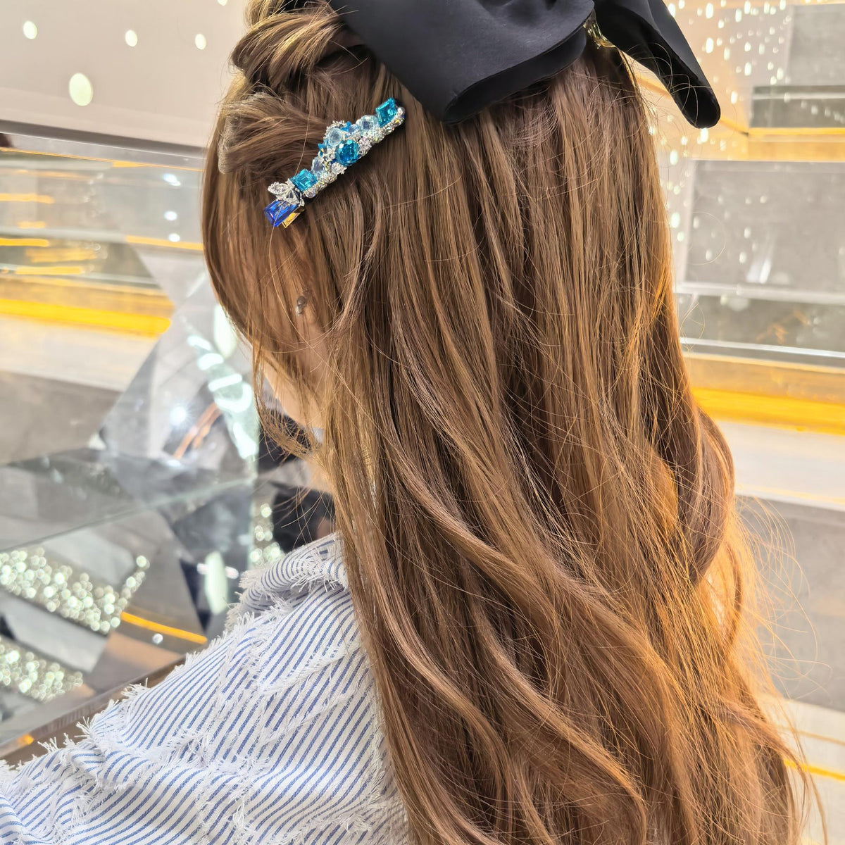 Handcrafted One-of-a-Kind Side Bangs Hair Clip — Paraiba Blue Zircon Statement Piece