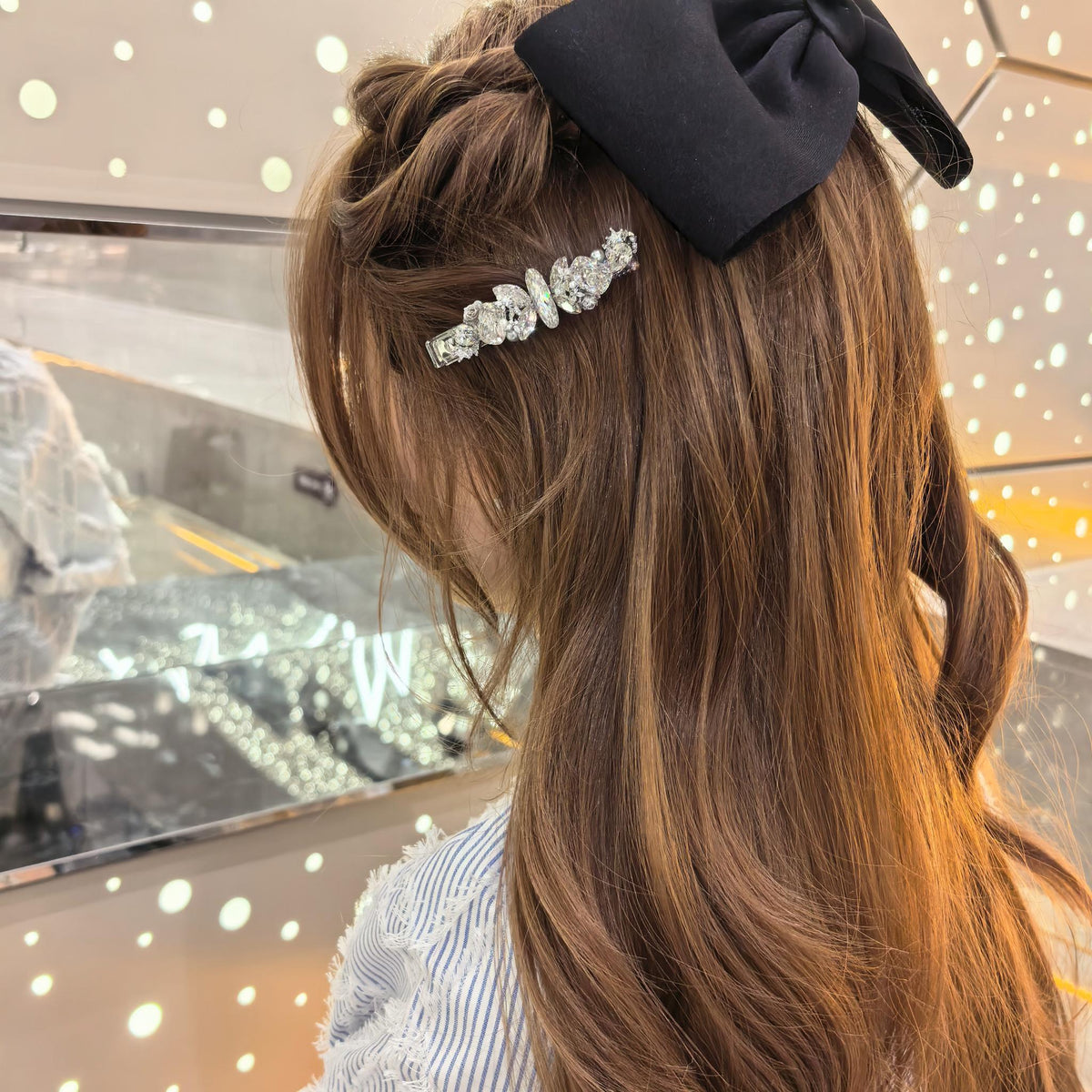 Handcrafted One-of-a-Kind Side Bangs Hair Clip — Clear Crystal Marquise, Cushion & Rose-Cut Zircon Statement Piece