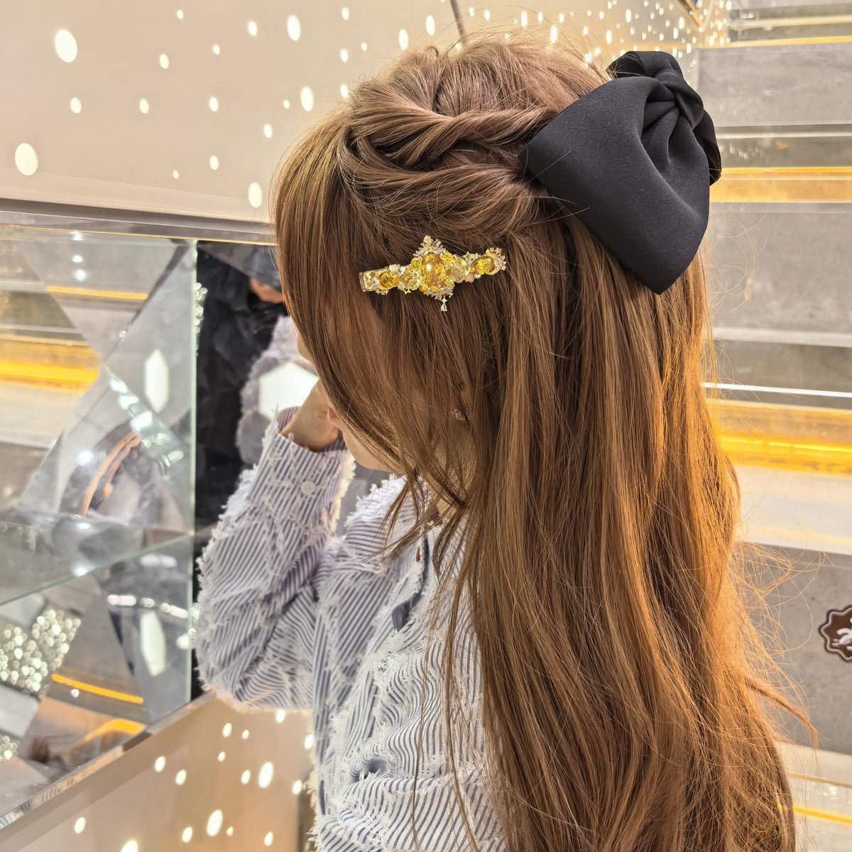Handcrafted One-of-a-Kind Side Bangs Hair Clip — Golden Yellow Zircon Statement Piece