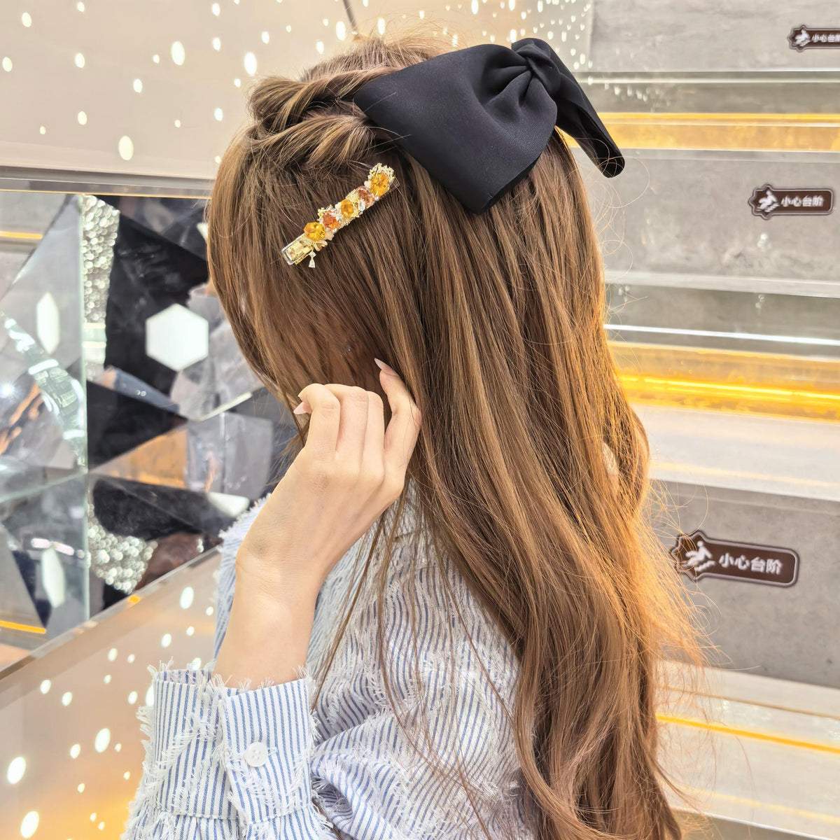 Handcrafted One-of-a-Kind Side Bangs Hair Clip — Golden, Fanta & Maillard Zircon Statement Piece