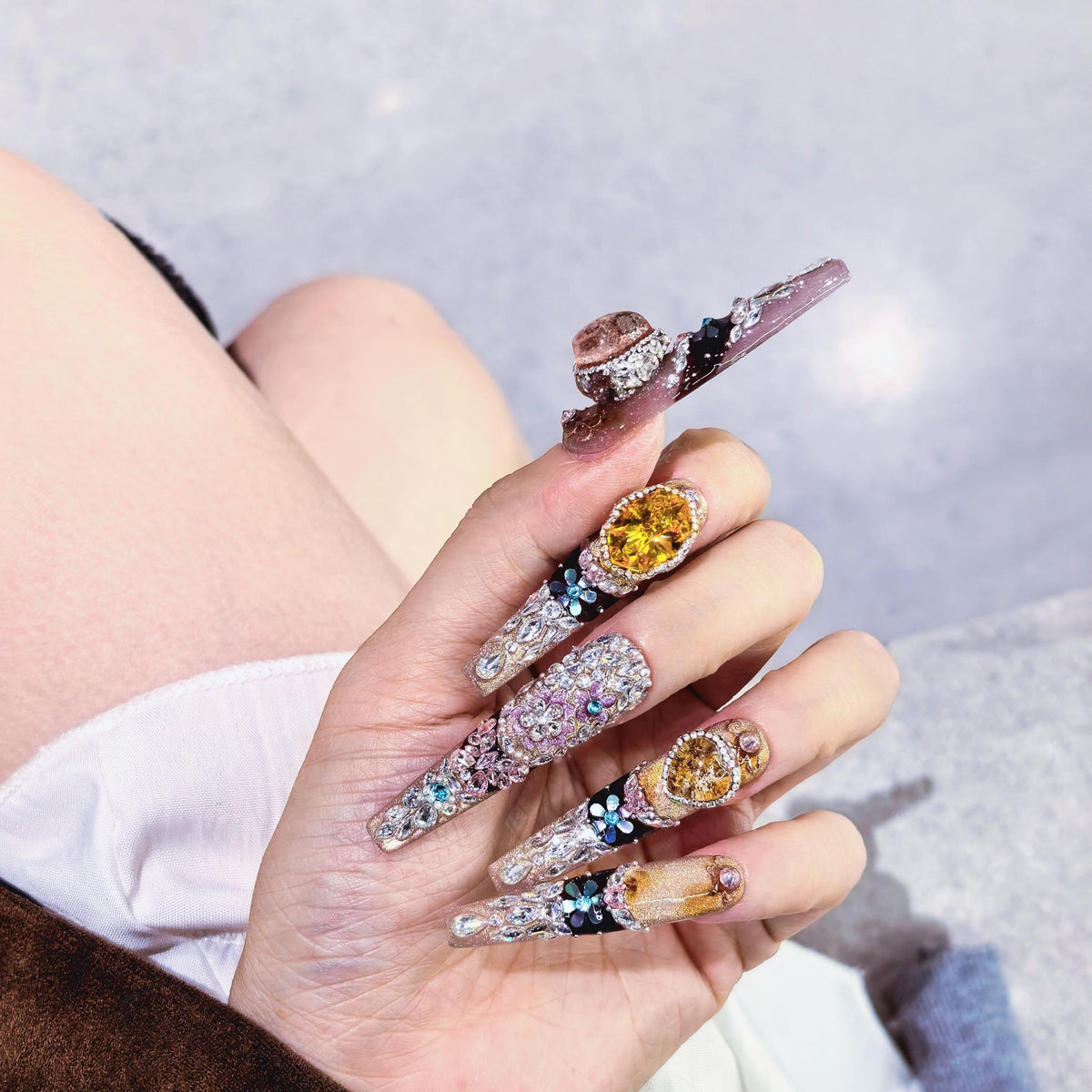 Handcrafted Natural Phantom Quartz Nail Charm | Heart & Round