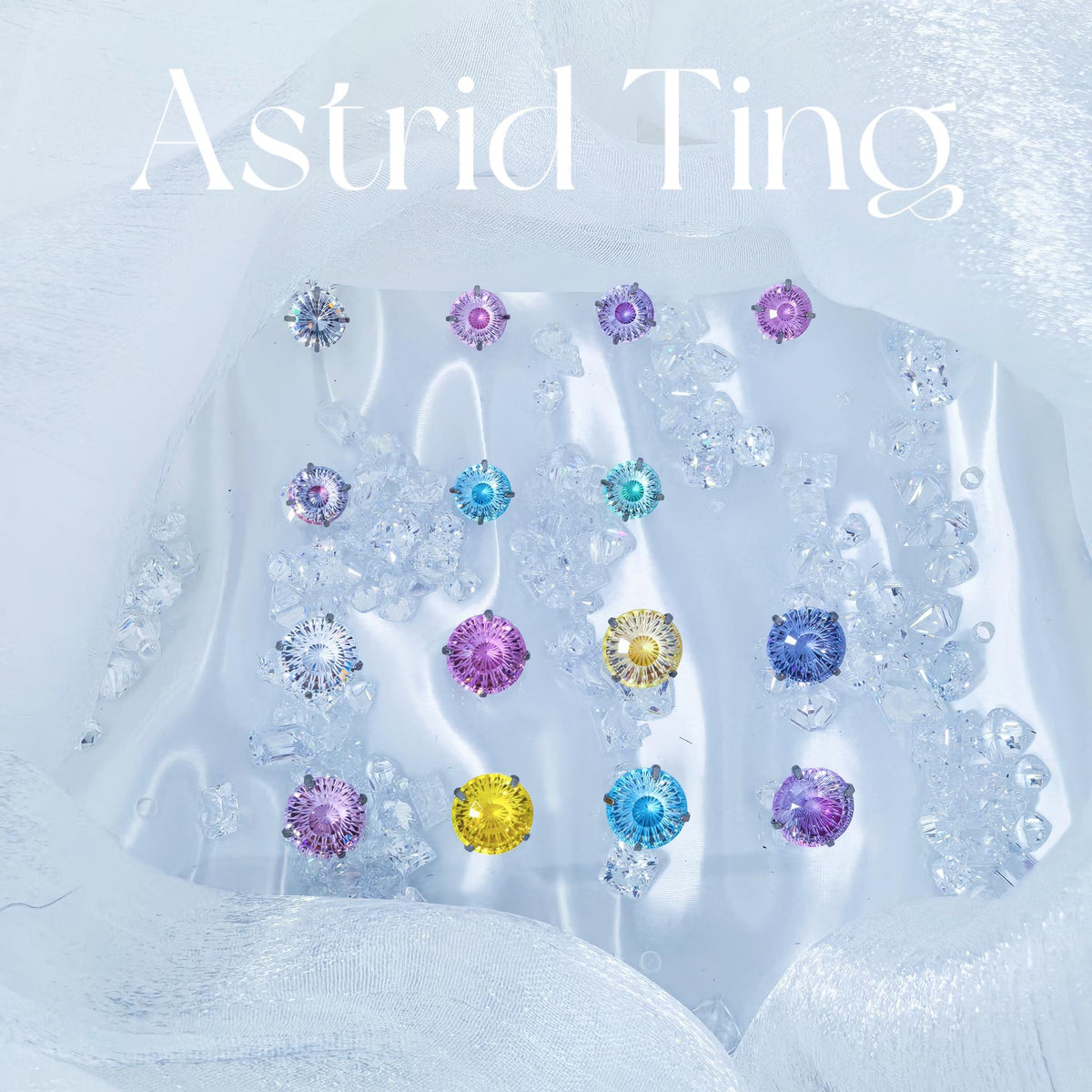6/8mm conch‑cut iridescent multi‑color cz hypoallergenic titanium‑steel screw‑back studs flat‑lay