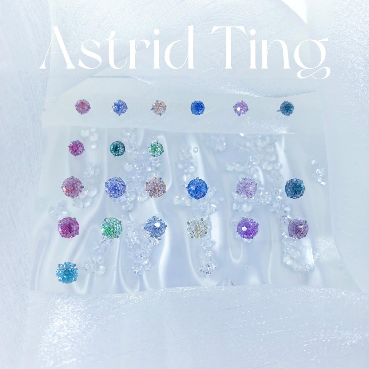 6/8mm octagonal bouquet‑cut multi‑color cz hypoallergenic titanium‑steel screw‑back studs flat‑lay