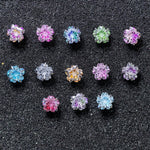 6mm cherry blossom cut two‑tone gradient cz titanium‑steel screw‑back studs flat‑lay