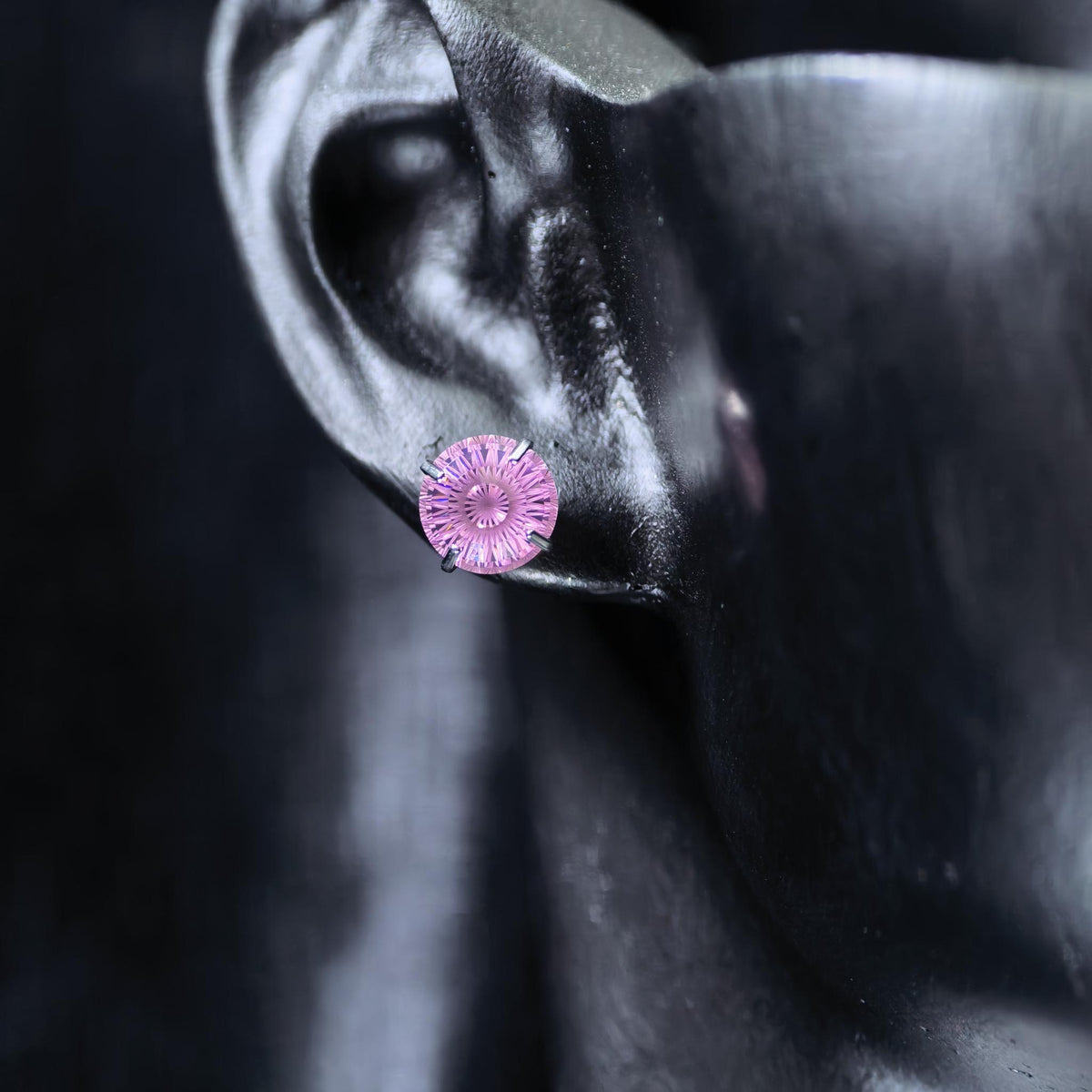 6mm conch‑cut deep pink b iridescent plated cz titanium‑steel screw‑back stud earring