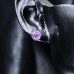 6mm conch‑cut lilac pink iridescent plated cz titanium‑steel screw‑back stud earring