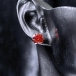 6mm fat square bouquet‑cut china red tone cz titanium‑steel screw‑back stud earring