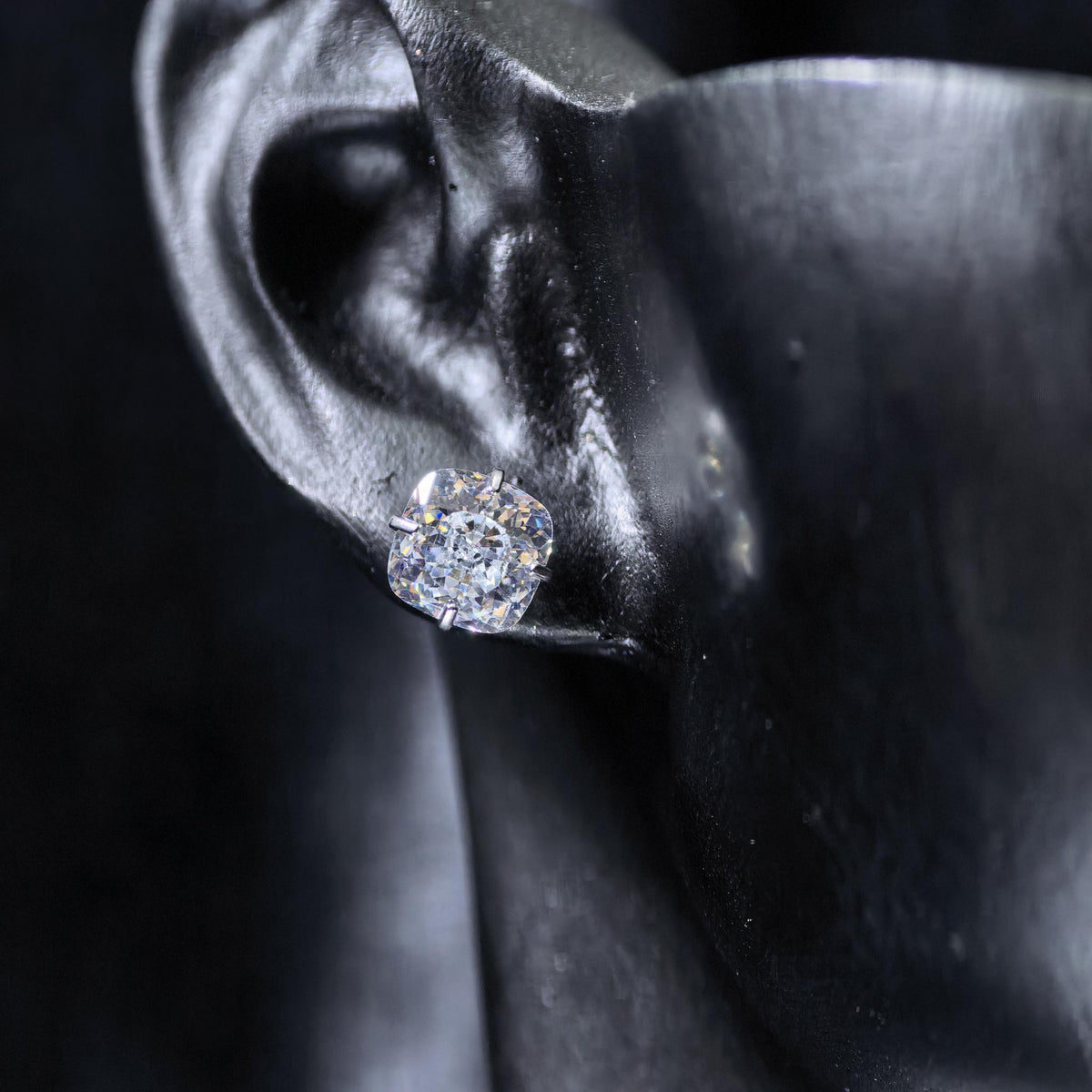 6mm fat square bouquet‑cut d color white cz titanium‑steel screw‑back stud earring