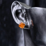6mm fat square bouquet‑cut mandarin orange cz titanium‑steel screw‑back stud earring