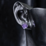 6mm fat square bouquet‑cut violet tone cz titanium‑steel screw‑back stud earring