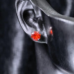 6mm four‑leaf clover‑cut china red cz titanium‑steel screw‑back stud earring