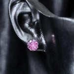 6mm four‑leaf clover‑cut medium pink cz titanium‑steel screw‑back stud earring
