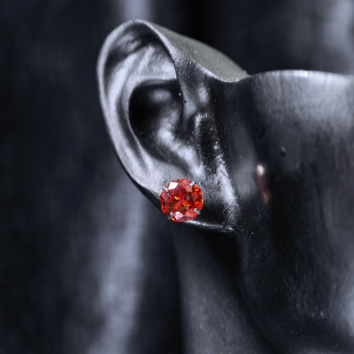 6mm octagonal bouquet‑cut china red cz titanium‑steel screw‑back stud earring