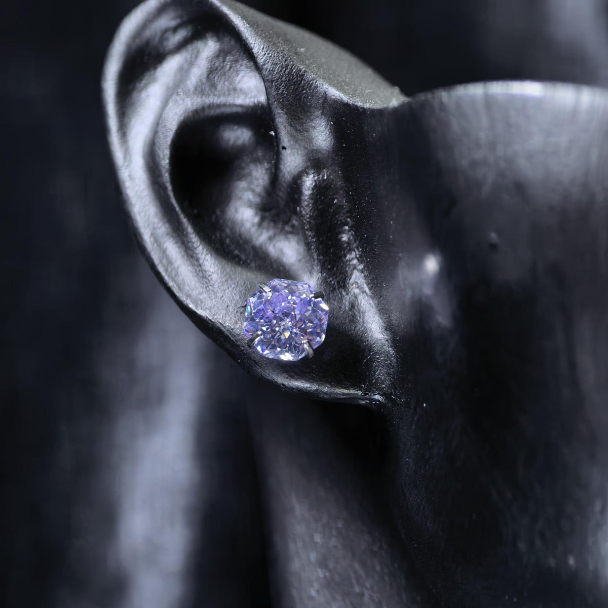 6mm octagonal bouquet‑cut lavender tone cz titanium‑steel screw‑back stud earring
