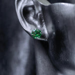 6mm octagonal bouquet‑cut vivid bright green cz titanium‑steel screw‑back stud earring