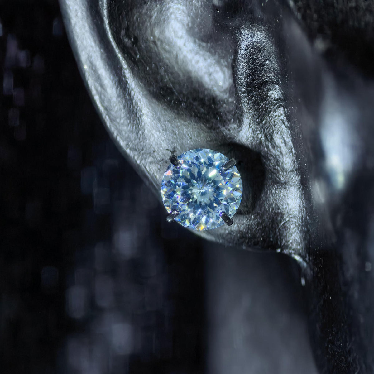6mm sakura‑cut ice blue tone cz titanium‑steel screw‑back stud earring
