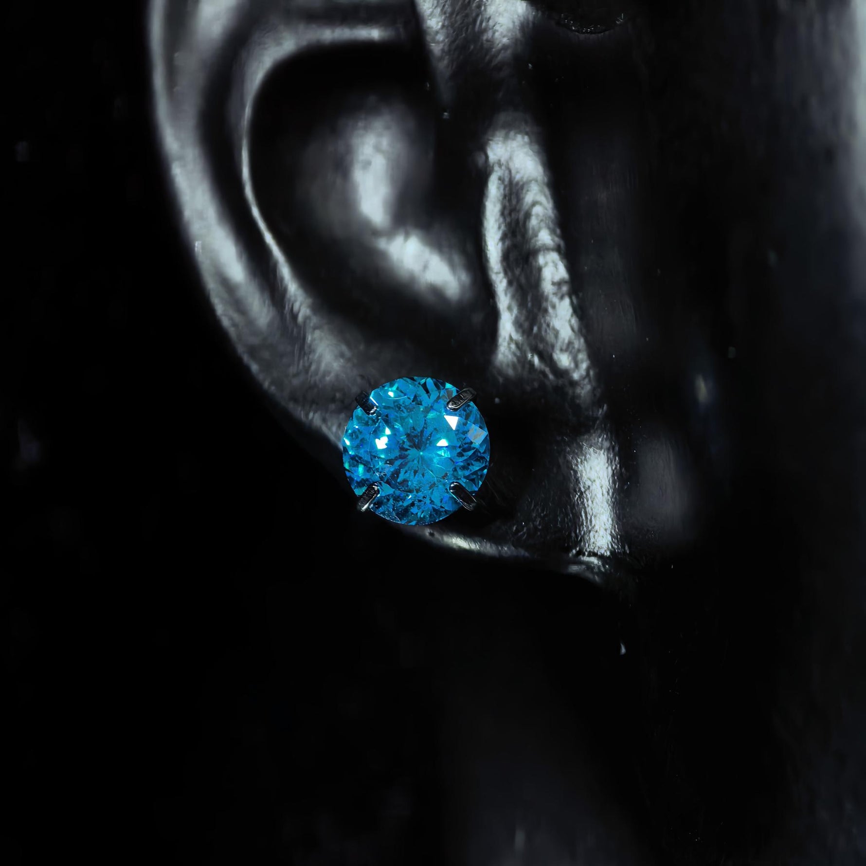 6mm sakura‑cut sky aquatic blue cz titanium‑steel screw‑back stud earring