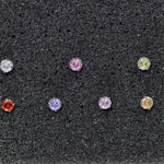4mm Bird's Nest cut cubic zirconia stud earring, textured grip threaded screw‑back titanium piercing stud, assorted colour zircon jewelry